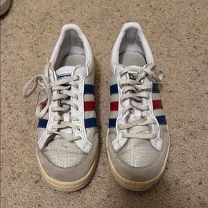 Adidas Classic White Sneakers with Red and Blue Accents